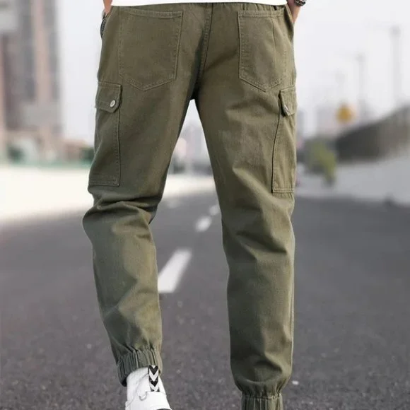Army Green Mens Cargo Jeans - Picture 2 of 5